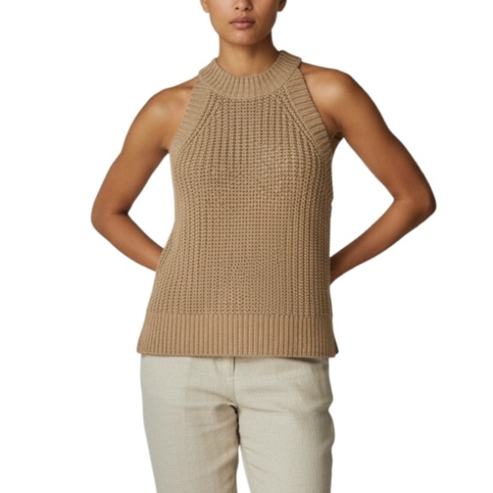 Aritzia Le Fou Wilfred Knit Sleeveless Linen Blend Top Tan